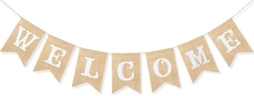 Welcome Banner Sign Garland Wedding Baby Shower Classroom Party Decorations Vintage Rustic Burlap Hanging Bunting Home Décor