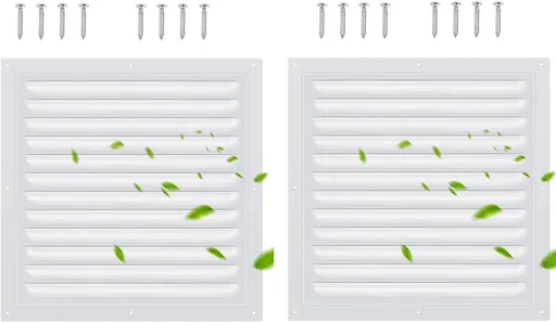 2 Pack 10x10 Inch Aluminum Gable Vent,Attic Vent White Gable Vent, Flat Square Air Vent Louver with Insect Screen Vent Grille for Exterior Door House Attic Garage Ceiling (10 x 10 Inch)
