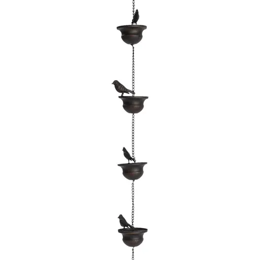 2.4Meter Birds on Cup Mobile Rain Chain for Gutters with Attached Hanger Catcher Chains with Attached Hanger for Gutters