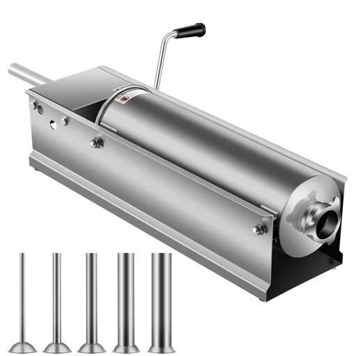 Manual Sausage Stuffer, 7 L / 15 LBS Horizontal Sausage Machine, Dual-Speed Meat Stuffer, Made of Food-Grade 304 Stainless Steel, Includes 5 Stuffing Tubes, for Home Kitchen Restaurant Commercia