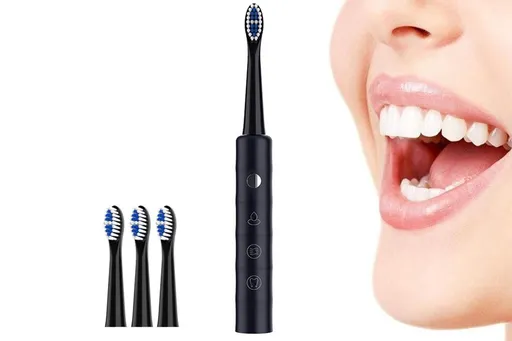 Electric Toothbrush for Adults Powerful Sonic Toothbrush 6 Modes with 4 Replacement Brush Heads - Black