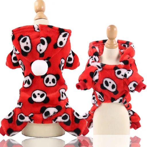 shine Four Leg Pet Clothes Coral Fleece Four-legged flannel with multiple red pandas 2XL back length 45cm