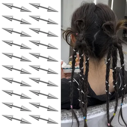 20 Pack Goth Hair Clips for Women, Punk Spiked Metal Accessories for Goth Emo Styles, Edgy Hair Jewelry for Women and Men, Great for Braids, Silver