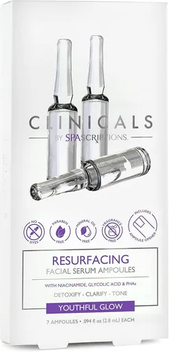 Spascriptions Clinicals Resurfacing Serum Ampoules 7-Pack 2.8ml Each Niacinamide Glycolic Acid PHAs Youthful Glow
