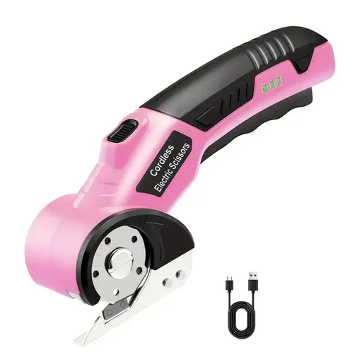 Cordless Electric Scissors, Handheld Fabric Cutter for Fabric, Carpet, Leather, Pink