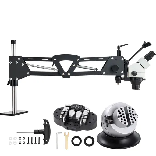 Multi-Directional Microscope with Spring Bracket, 7X-45X Magnification Jewelry Microscope, Micro Jewelry Inlaid Stand with Integrated USB Ring LED Light and 360° Ball Vise, for Jewelry Inlay
