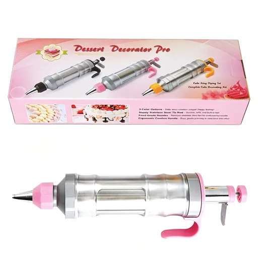 Soft Pink Cream Piping Gun & Cookie Press Set with 6 Icing Nozzles, Delicate DIY Baking Pastry Tool, Romantic Cake Dessert Decorating Maker, Suitable for Christmas Gifting