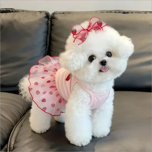 AMOOR Dog Summer Dress Lace Polka Dot Strawberry Chiffon Slip Dress