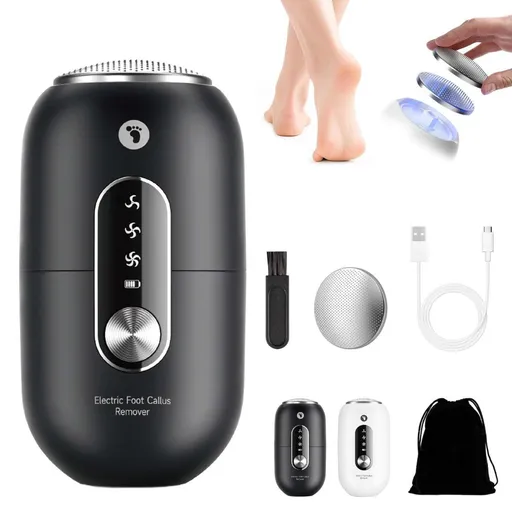 Compact Automatic Foot Pedicure Grinder, 3-Speed Electric Foot Callus Remover, Rechargeable Wireless Electric Callus Remover for Feet, Low Noise, Dry Skin Removal Tool, IPX6 Waterproof - Black - Size 87*47mm
