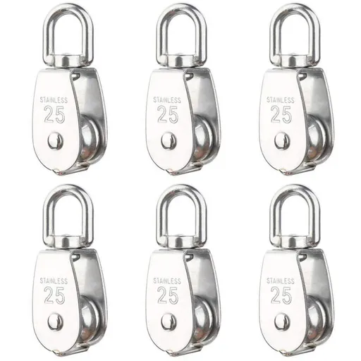 6 Pack M25 Lifting Pulley Loading 150kg, Heavy Duty 304 Stainless Steel Swivel Lifting Rope Pulley Block