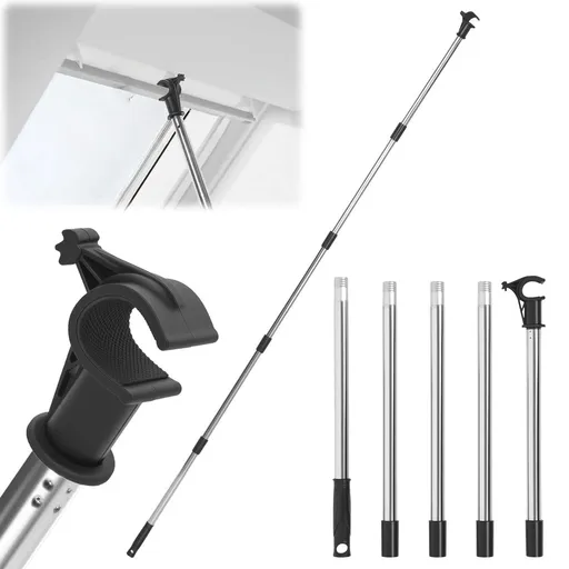 Window Opener with Hook Modular 78.7in Stainless Steel Sectional Skylight Pole Opener for Roof Window Blind and Loft Hatch