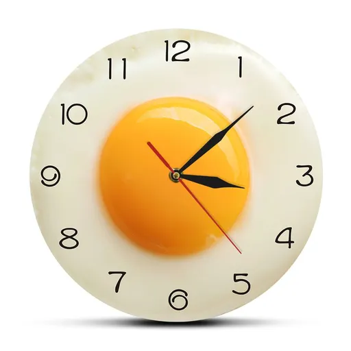 Fried Egg Round Wall Clock, Silent Non Ticking Oil Painting Home Office School Decorative Clock Art (circular)