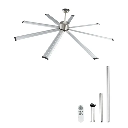 213 cm Ceiling Fan No Light, 6-Speed Remote Control, Aluminum 8-Blade, Reversible DC Motor, Modern Low Profile Flush Mount Fan for Bedroom, Living Room, Patio, Indoor/Outdoor, Brushed Nickel