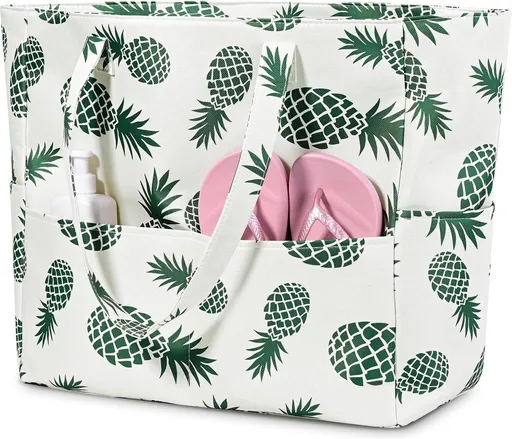 Extra Large Family Beach Bag with Secure Zipper, Foldable Lightweight Tote Bag for Women Men, Multi‑Purpose Swim Pool Sauna Bag for Beach Picnic & Travel