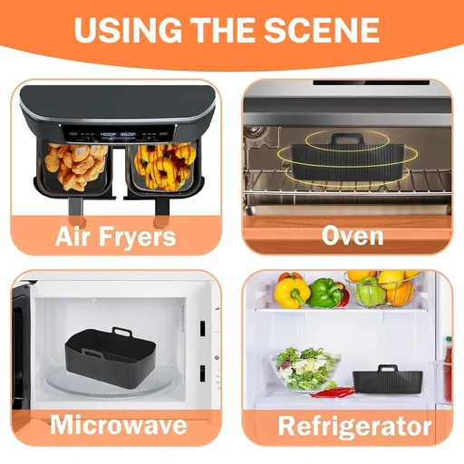 2PCS Silicone Pot Air Fryer Liners for Dual Air Fryer, Reusable Double Silicone Air Fryer Liner, Air Fryer Accessories Air Fryer