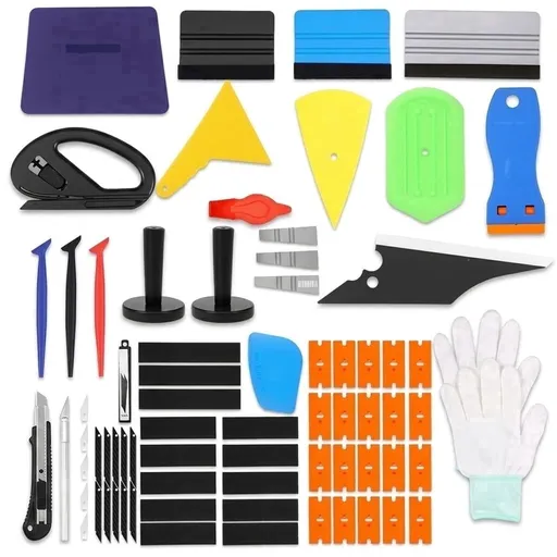 Vinyl Wrap Tool Kit Professional Installation Set 51 Piece with Felt Squeegee Magnets Safety Cutter Anti-Static Gloves