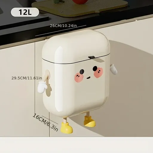 12L/Cute Wall-Mounted Trash Can with Lid, Odor Proof & No Drill Hanging Bin for Kitchen & Bathroom, Large Capacity, Perfect Housewarming Gift