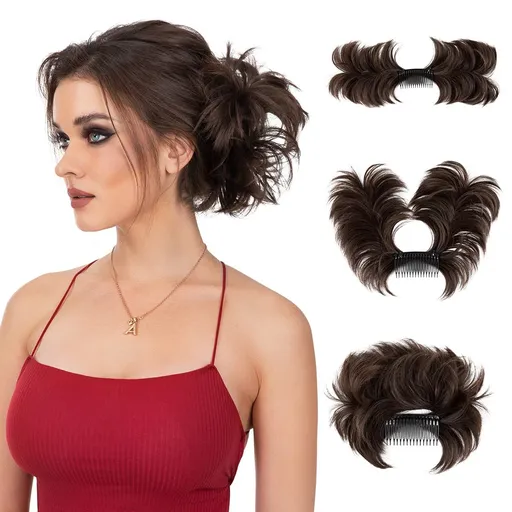 Messy Bun Hair Piece Side Comb Clip in Hair Bun Hairpiece for Women Short Natural Straight Versatile Adjustable (Dark Brown-S)