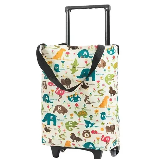 Lightweight Folding Shopping Cart Trolley with Wheels Retractable Tote Bag - White-Big