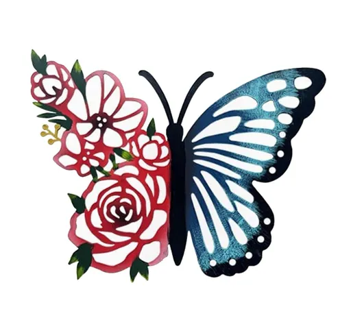 Metal Butterfly Rose Wall Decor Wall Art Sculpture Spring Outdoor Roses Flower Wall Decor Hanging Iron Hollow Ornaments