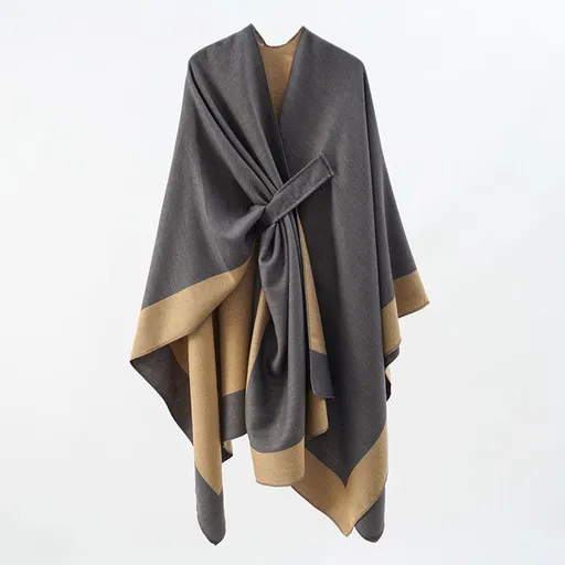 Solid Color Striped-Border Faux Cashmere Shawl Scarf, Minimalist Versatile Autumn Winter Warmth Elegant Accessory.(GREY)
