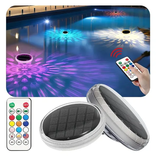Floating Solar Pool Lights with UV Sterilization, Remote Control, 9 Color Modes, IP67 Waterproof, Auto On/Off for Pool, Pond, Garden, Patio, and Yard Decoration, 2-Pack (2PCS（No UV Sterilization）)