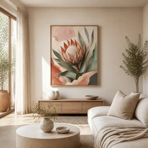 Protea Hush Floating Frame Canvas Wall Art - Portrait - 40W x 50H cm - White