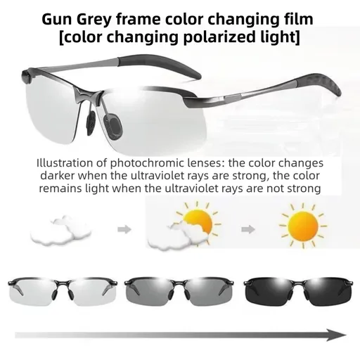 Gun Grey Photochromic HD Sunglass with Anti-Glare/Fatigue Polarization & Impact Resistant Alloy Frame for Day & Night Dual Use