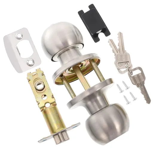 Stainless Steel Plated Silver Bedroom Door Lock Set - Smooth Rotating Knob for Home Use 1Set