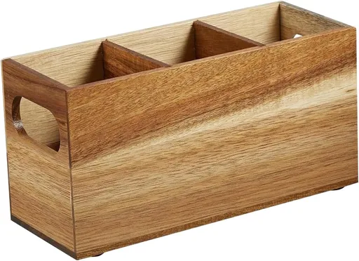3 Compartment Wooden Utensil Caddy Organizer for Kitchen Counter - Cooking Utensil Crock for Countertop（22.9*8.9*11.4cm）