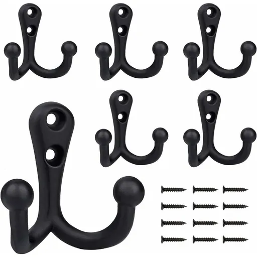 6 Pieces Retro Coat Hooks Double Metal Hooks Black Retro Coat Hooks For Coat Rack Bathroom Kitchen