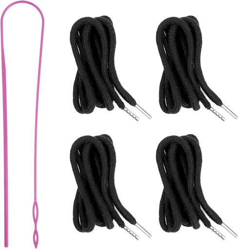 4Pcs Drawstring Cords with 1 Threader Tool, 51 Inch Replacement Drawstring for Sweatpants Jackets Swim Trunks Pants Shorts Hoodies (4 Black, 51 inches)