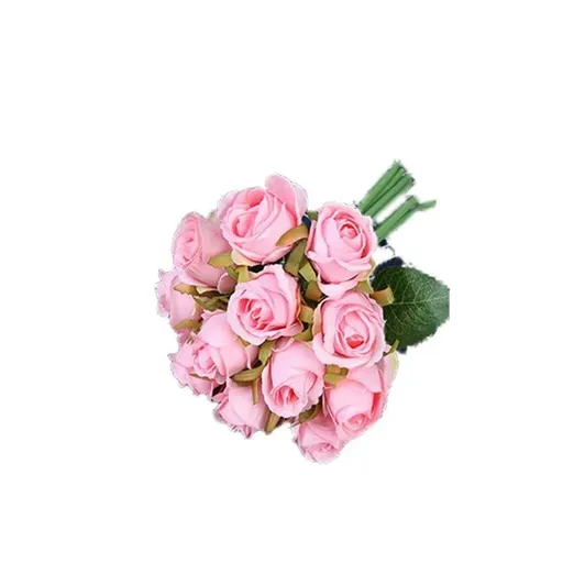 12 Heads Silk Rose Artificial Flowers Fake Bouquet - pink