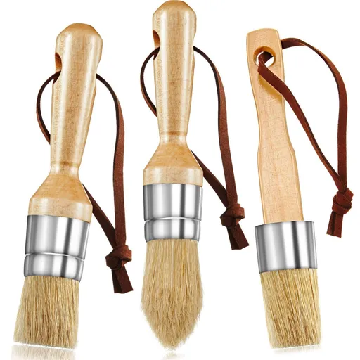 3 Pieces Chalk and Wax Paint Brushes Stencil Brushes for Wood Furniture Home Decor, Including Flat, Chalked Paint Brushes