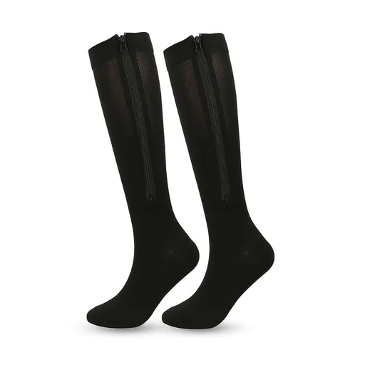 Black Zipper Compression Socks 2 Pairs for Men Women, Easy On-Off with Skin Protection Zipper, Closed Toe Medical Stocking for Circulation and Swelling L/XL
