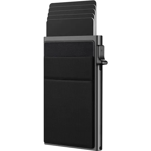 Small Slim Wallet aluminum alloy Business Card Holder for Men, Pop Up Minimalist Card Credit Wallet, RFID Blocking - Black（only one wallet）