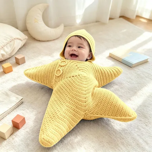 Baby Starfish Onesie Wearable Blanket Fleece Knit Swaddles For Newborns Cute Snowman Design Baby Onesie,Soft Fleece Fabric,Crochet Santa Starfish Costume,Ideal for Christmas,Holiday Parties - Yellow - Size 80cm