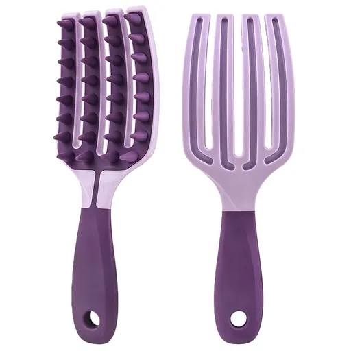 Two-Tone TPR Scalp Massage Shampoo Brush, Wet & Dry Hair Cleaning Comb for Itch Relief & Dandruff Removal—Purple