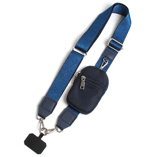 Blue Versatile Crossbody Phone Lanyard with Detachable Mini Pouch - Twill Webbing Wristlet & Neck Strap