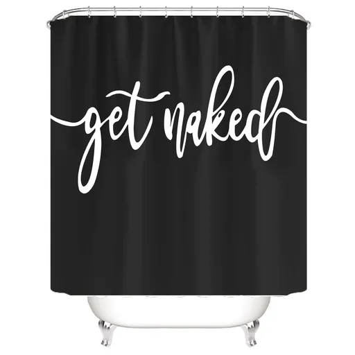 Trendy Shower Curtain White Waffle Funny Words Get Naked on Black Background Durable Waterproof Interesting Cute Bath Curtain