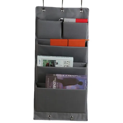 5 Pockets Over the Door Organizer and Storage Hanging with Hooks, Wall Document Holder for Closets, Families, Filing (Gray)