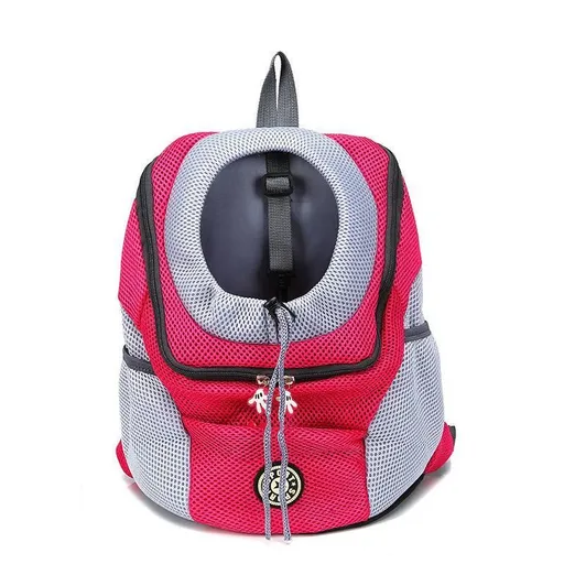 L Size Puppy Travel Mesh Pet Dog Carrier Backpack Front Travel Portable Shoulder Bag - Rose Red