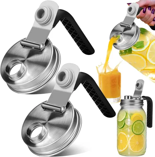 Mason Jar Lids - Stainless Steel Pouring Spout with Leak-Proof Seal - For Mason Jars, tear-resistant, leak-proof, airtight lid, for drinks, salad, dressing, and food storage