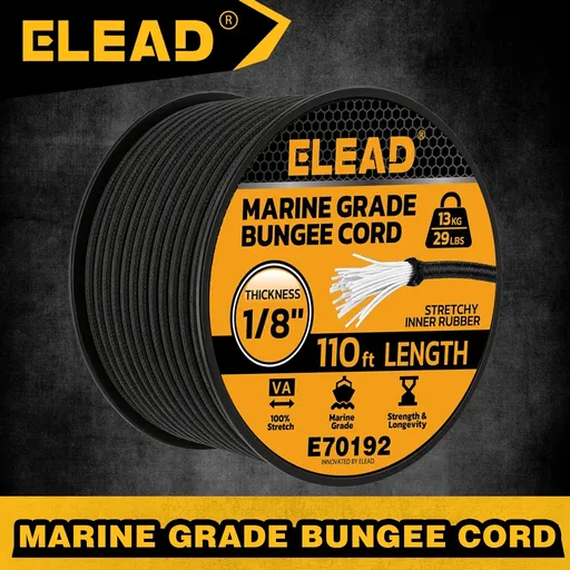 ELEAD 1/8" x 110FT Elastic Bungee Cord Roll 3mm Marine Grade Shock Cord 29lbs