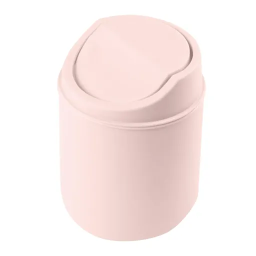 Mini Plastic Waste Garbage Can,Desktop Wastebasket Trash Can with Swing Lid, Stylish Countertop Round Small Trash Can (Pink)