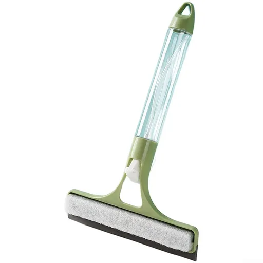 Green 2-in-1 for Window Squeegee with Built-in Sprayer, Silicone Glass Cleaner Scraper with Sponge Wiper Shower Mirrors Cars, Streak- Cleaning Tool.