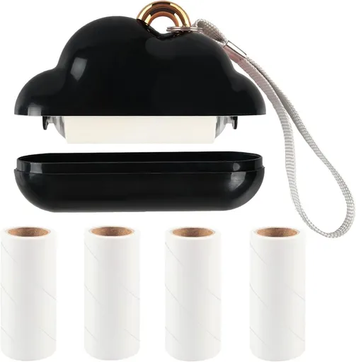 Mini Lint Roller Travel Size, Reusable Lint Roller for Travel, Pet Hair Remover Portable Lint Roller for Clothes with 150 Sheets Refillable - Black - Size 10cm