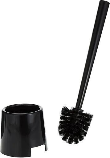 Silicone Toilet Brush and Holder with Long Handle, Deep Cleaning Flexible Bristles and Quick-Drying Storage for Bathrooms, Black