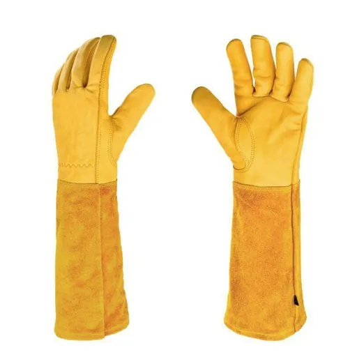 42cm Sheepskin Cowhide Gardening Gloves, Yellow, Size L