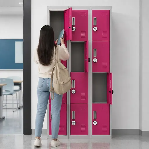 12-Door Steel Locker – Grey with Pink Door, 4-Digit Combination Lock